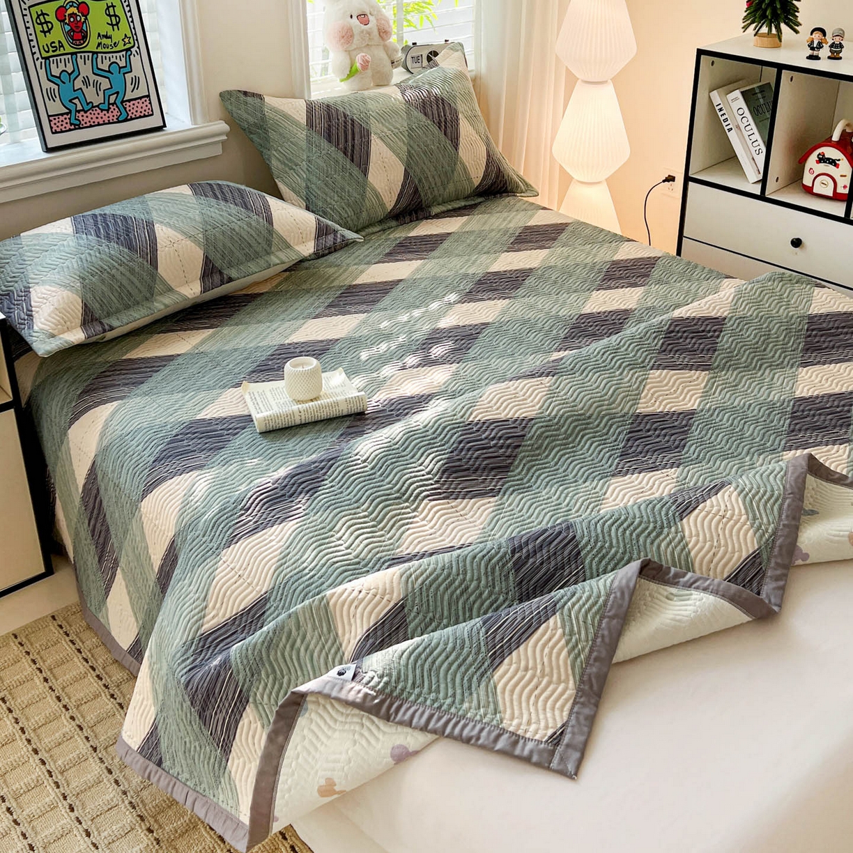 91家纺网 家纺一手货源 找家纺 梦精灵家纺 2026新款纯棉床盖单件全棉绗缝夹棉床单 四季通用榻榻米防滑学生宿舍单人被套枕套 加州阳光