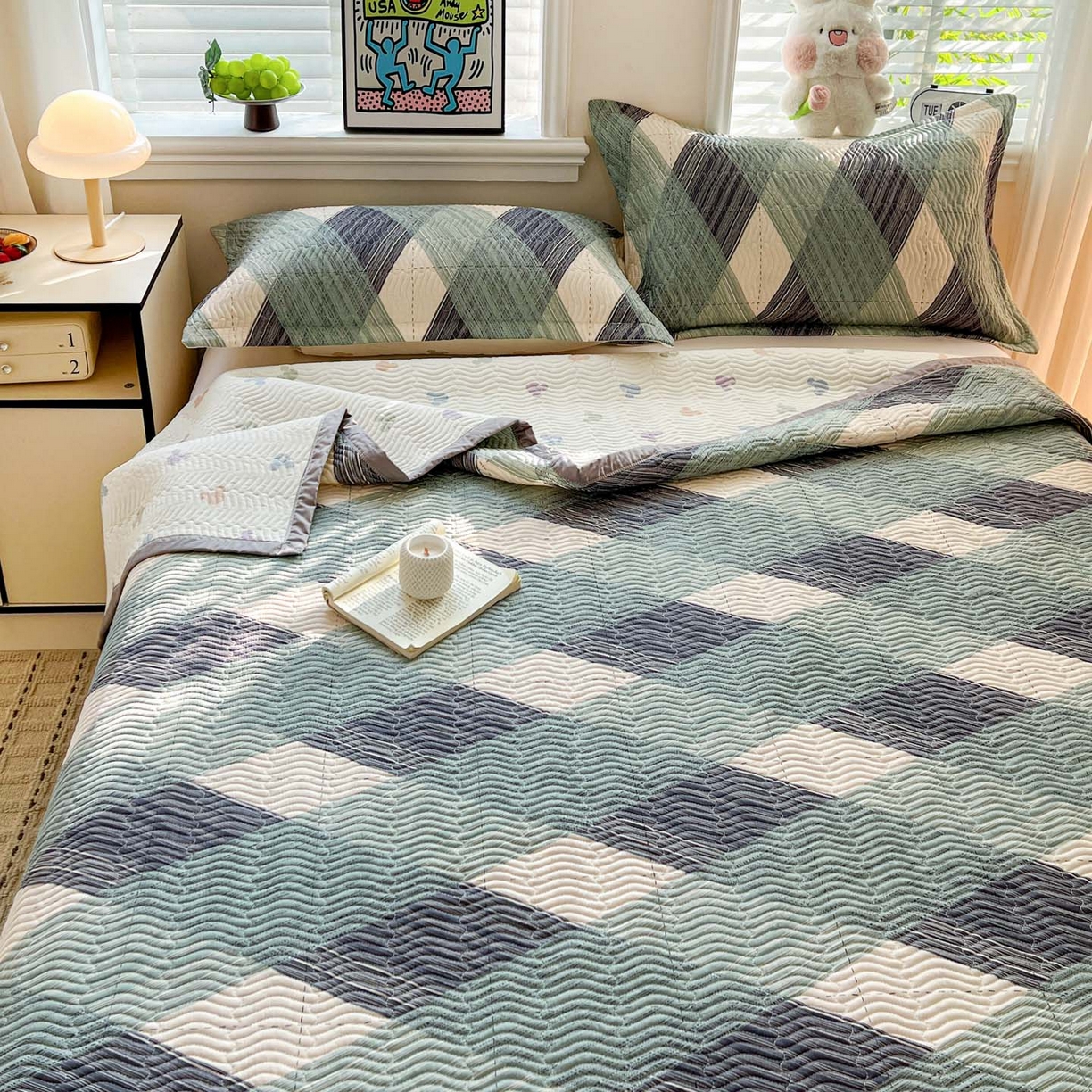 91家纺网 家纺一手货源 找家纺 梦精灵家纺 2026新款纯棉床盖单件全棉绗缝夹棉床单 四季通用榻榻米防滑学生宿舍单人被套枕套 加州阳光