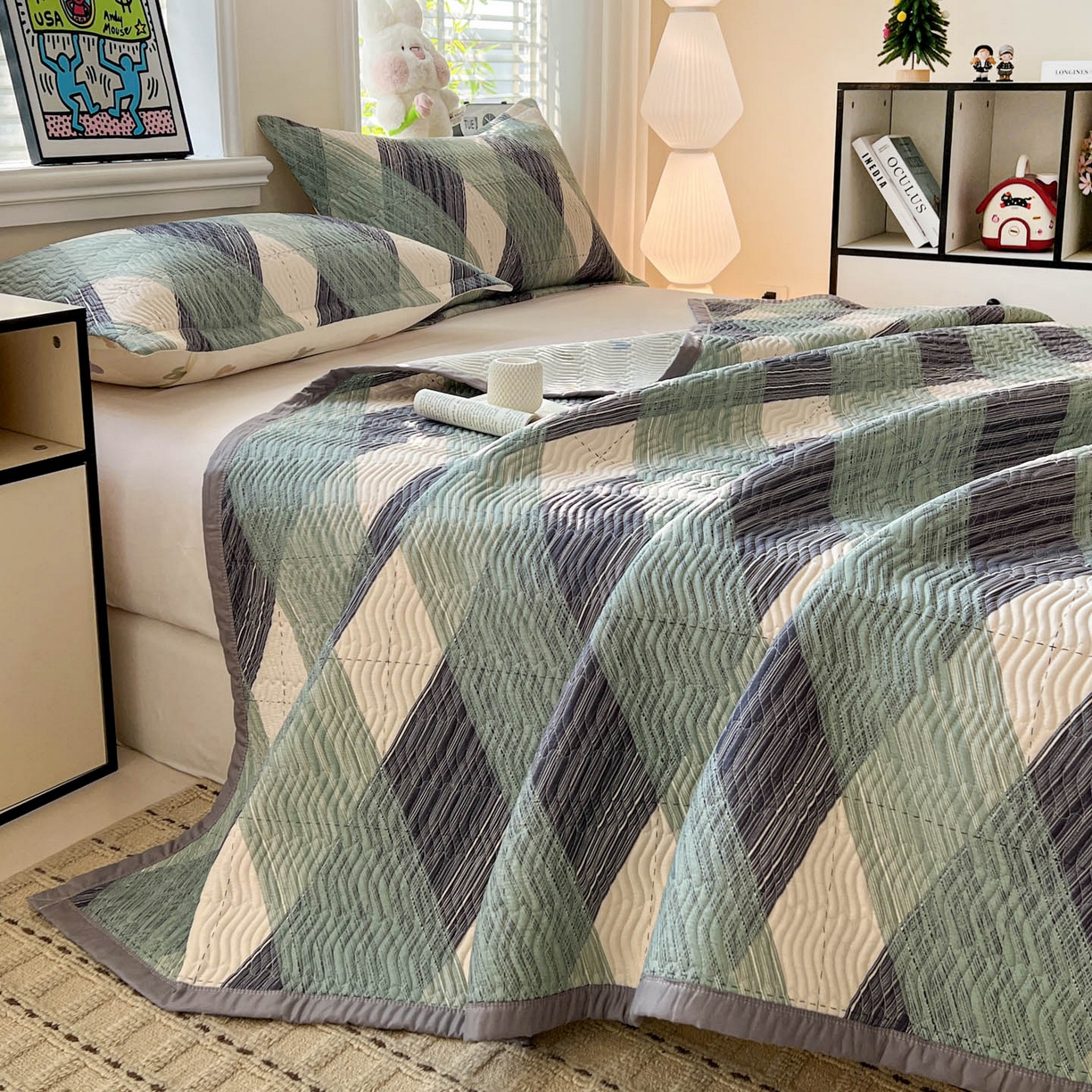 91家纺网 家纺一手货源 找家纺 梦精灵家纺 2026新款纯棉床盖单件全棉绗缝夹棉床单 四季通用榻榻米防滑学生宿舍单人被套枕套 加州阳光