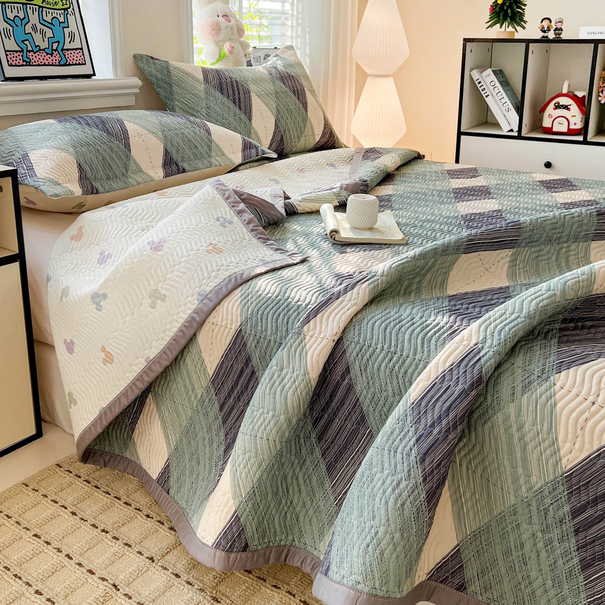 91家纺网 家纺一手货源 找家纺 梦精灵家纺 2026新款纯棉床盖单件全棉绗缝夹棉床单 四季通用榻榻米防滑学生宿舍单人被套枕套 加州阳光