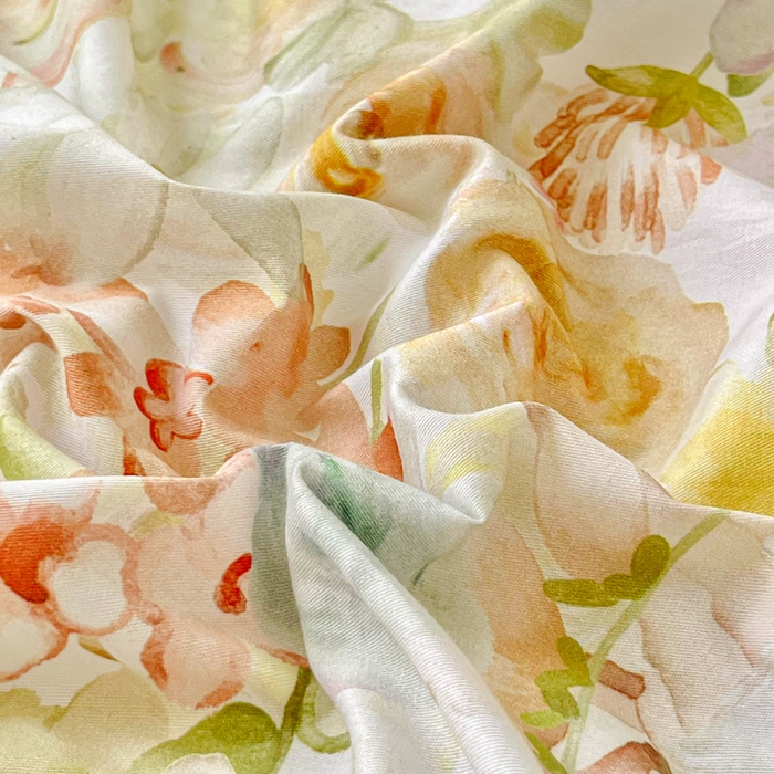 91家纺网 家纺一手货源 找家纺 胜权家纺 2026新款A类全棉法式13372数码印花夹棉床盖四件套系列 锦绣繁华绿