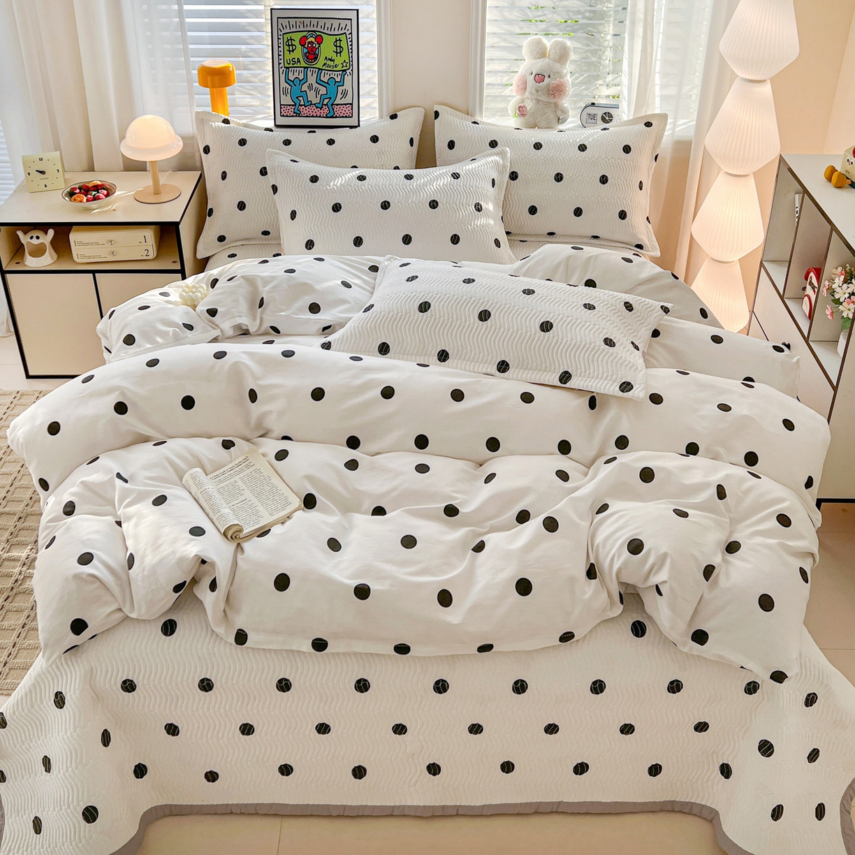 91家纺网 家纺一手货源 找家纺 梦精灵家纺 2026新款纯棉床盖单件全棉绗缝夹棉床单 四季通用榻榻米防滑学生宿舍单人被套枕套 浪漫波点