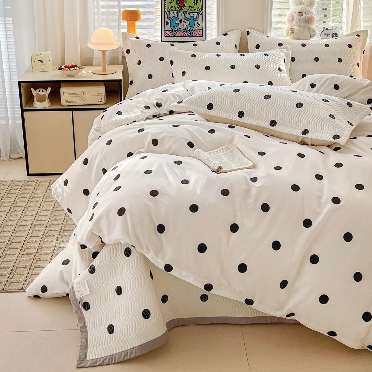 91家纺网 家纺一手货源 找家纺 梦精灵家纺 2026新款纯棉床盖单件全棉绗缝夹棉床单 四季通用榻榻米防滑学生宿舍单人被套枕套 浪漫波点