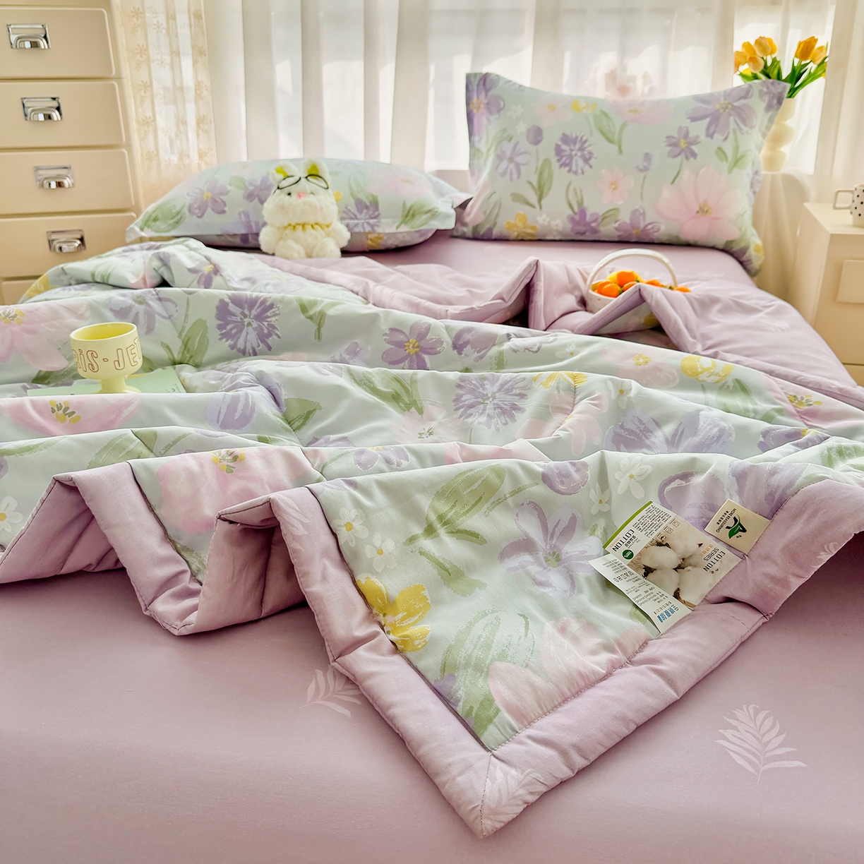 91家纺网 家纺一手货源 找家纺 瑶瑶家居 2026新款A类里外全棉夏凉被四件套-风格三 紫萝梦