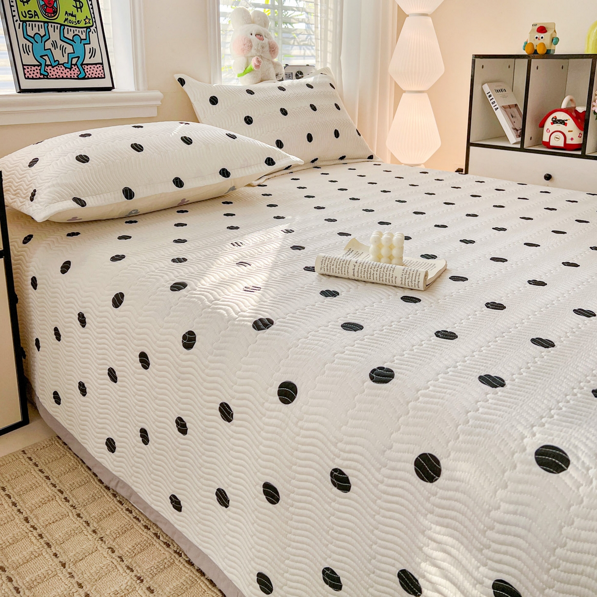 91家纺网 家纺一手货源 找家纺 梦精灵家纺 2026新款纯棉床盖单件全棉绗缝夹棉床单 四季通用榻榻米防滑学生宿舍单人被套枕套 浪漫波点