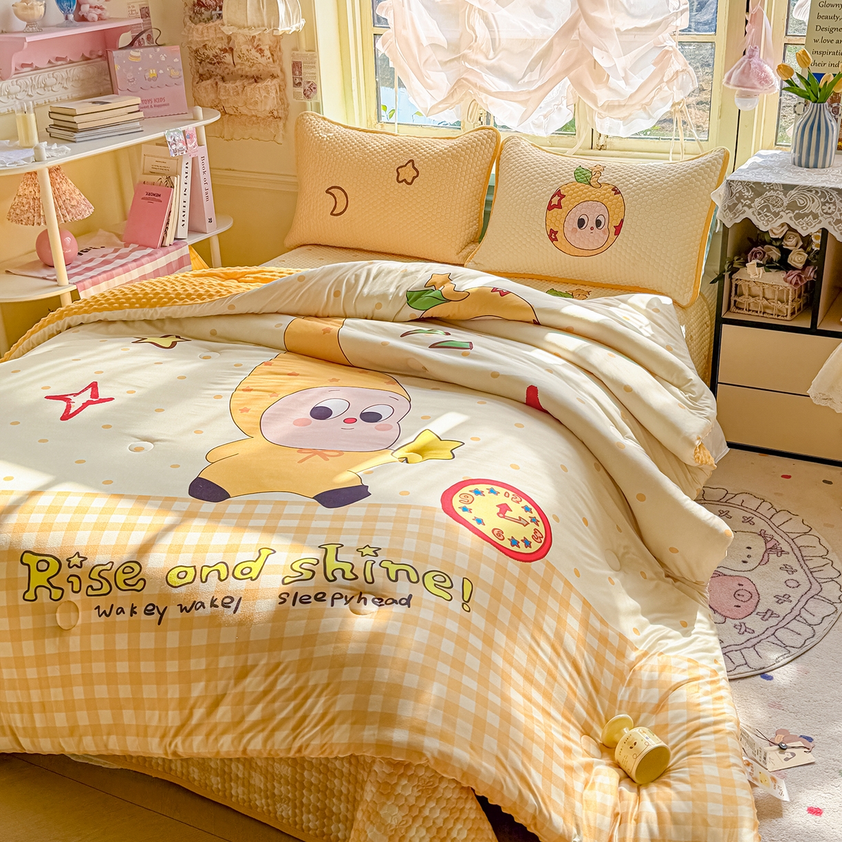 91家纺网 家纺一手货源 找家纺 丫丫家纺 2026直播热款A类针织棉豆豆被夏被春秋被空调被儿童学生大版卡通被子被芯 幸运星星