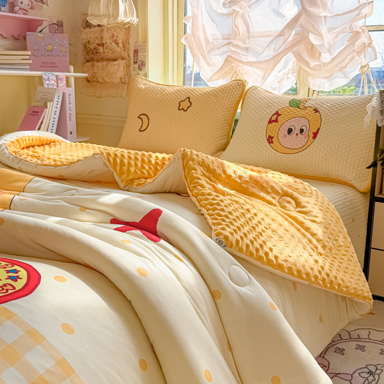 91家纺网 家纺一手货源 找家纺 丫丫家纺 2026直播热款A类针织棉豆豆被夏被春秋被空调被儿童学生大版卡通被子被芯 幸运星星