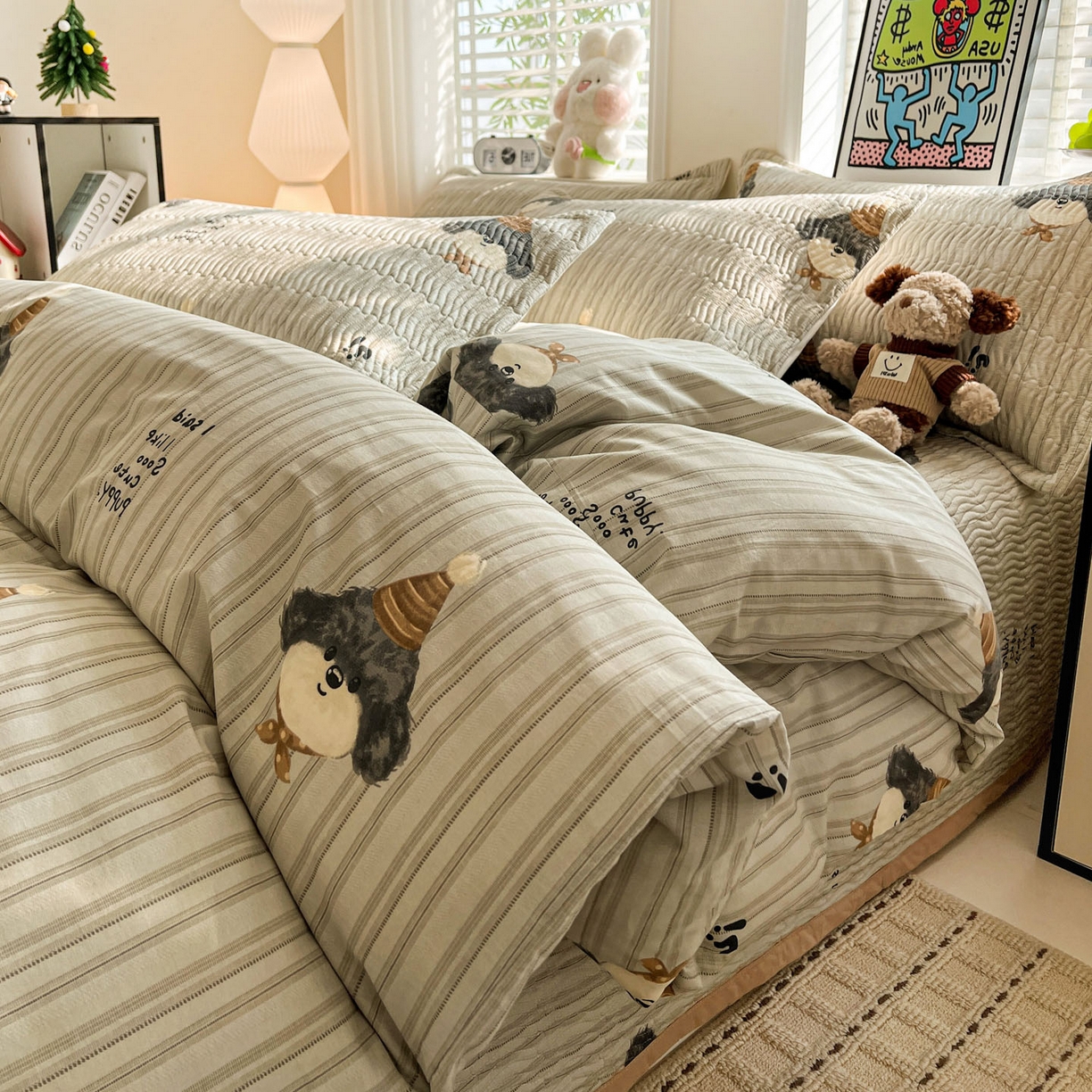 91家纺网 家纺一手货源 找家纺 梦精灵家纺 2026新款纯棉床盖单件全棉绗缝夹棉床单 四季通用榻榻米防滑学生宿舍单人被套枕套 帽子柯基