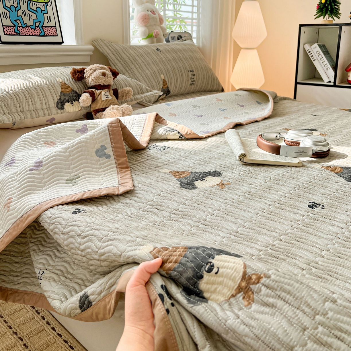 91家纺网 家纺一手货源 找家纺 梦精灵家纺 2026新款纯棉床盖单件全棉绗缝夹棉床单 四季通用榻榻米防滑学生宿舍单人被套枕套 帽子柯基