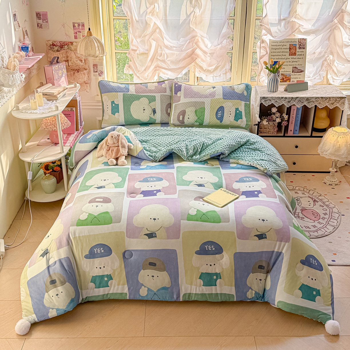 丫丫家纺 2026直播热款A类针织棉豆豆被夏被春秋被空调被儿童学生大版卡通被子被芯 大头贴