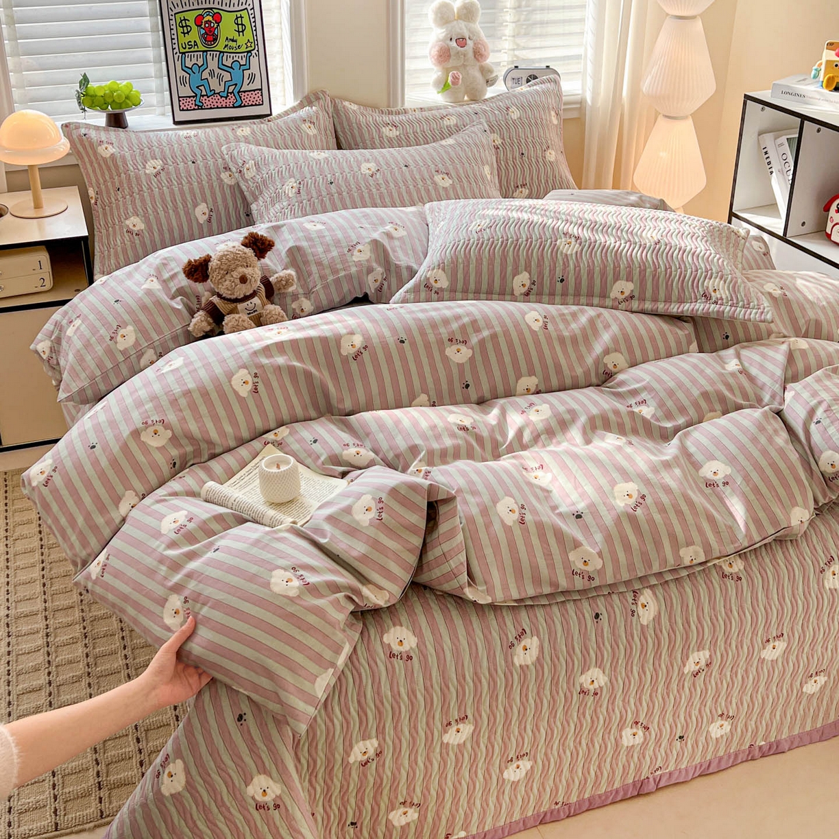 91家纺网 家纺一手货源 找家纺 梦精灵家纺 2026新款纯棉床盖单件全棉绗缝夹棉床单 四季通用榻榻米防滑学生宿舍单人被套枕套 努力小狗