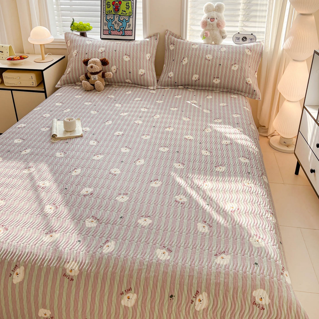 91家纺网 家纺一手货源 找家纺 梦精灵家纺 2026新款纯棉床盖单件全棉绗缝夹棉床单 四季通用榻榻米防滑学生宿舍单人被套枕套 努力小狗