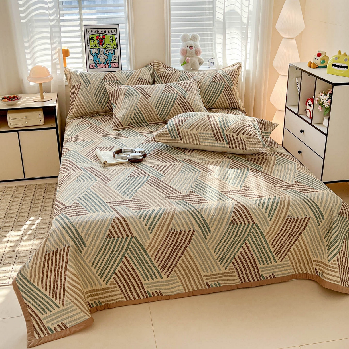 91家纺网 家纺一手货源 找家纺 梦精灵家纺 2026新款纯棉床盖单件全棉绗缝夹棉床单 四季通用榻榻米防滑学生宿舍单人被套枕套 时空旅人