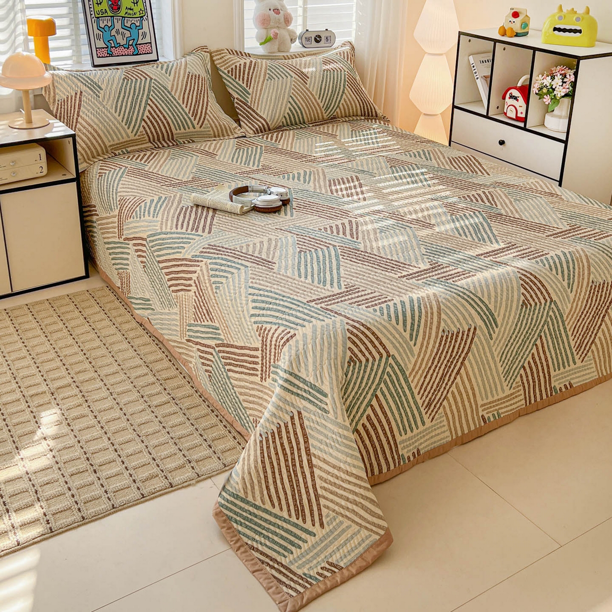 91家纺网 家纺一手货源 找家纺 梦精灵家纺 2026新款纯棉床盖单件全棉绗缝夹棉床单 四季通用榻榻米防滑学生宿舍单人被套枕套 时空旅人