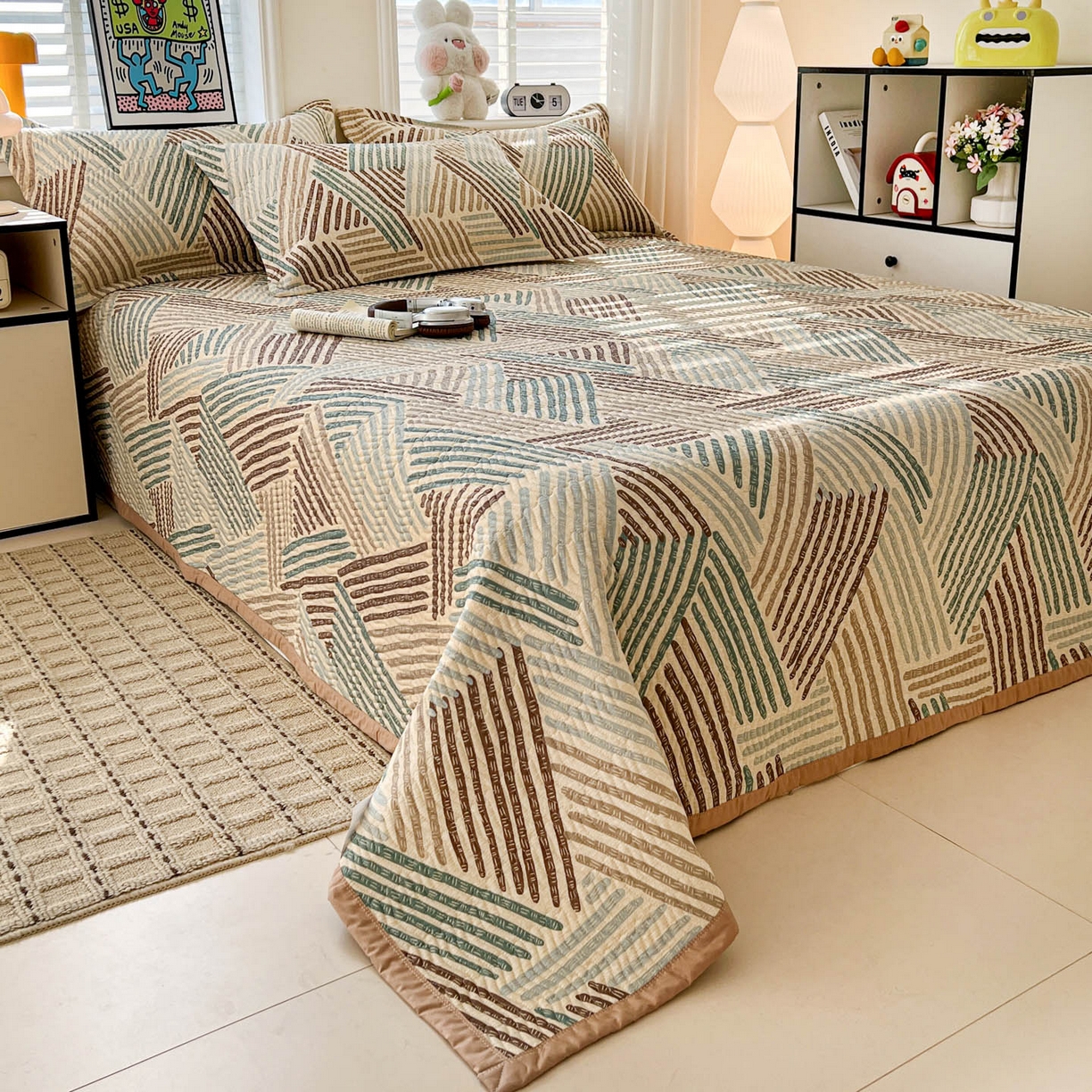 91家纺网 家纺一手货源 找家纺 梦精灵家纺 2026新款纯棉床盖单件全棉绗缝夹棉床单 四季通用榻榻米防滑学生宿舍单人被套枕套 时空旅人