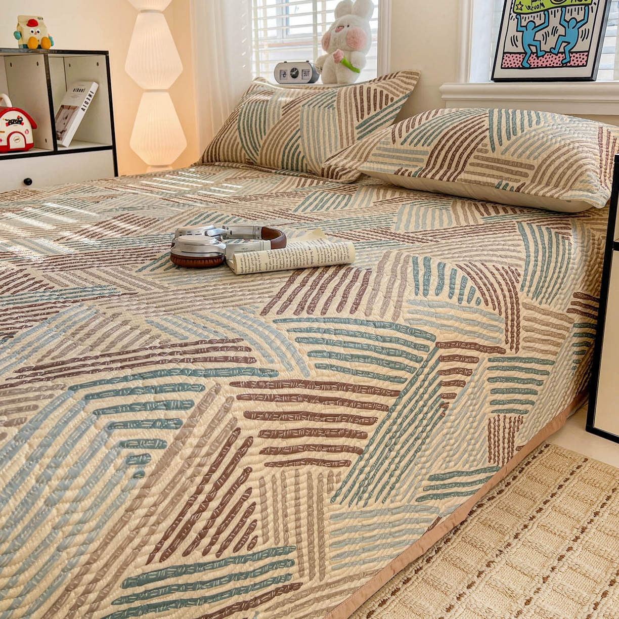 91家纺网 家纺一手货源 找家纺 梦精灵家纺 2026新款纯棉床盖单件全棉绗缝夹棉床单 四季通用榻榻米防滑学生宿舍单人被套枕套 时空旅人