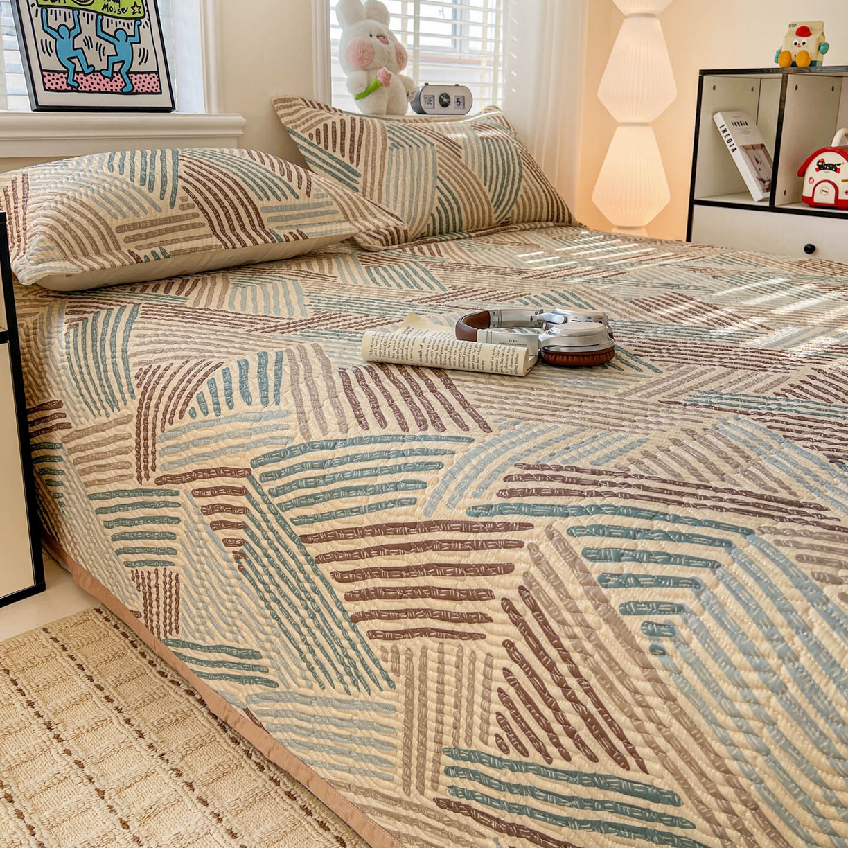 91家纺网 家纺一手货源 找家纺 梦精灵家纺 2026新款纯棉床盖单件全棉绗缝夹棉床单 四季通用榻榻米防滑学生宿舍单人被套枕套 时空旅人