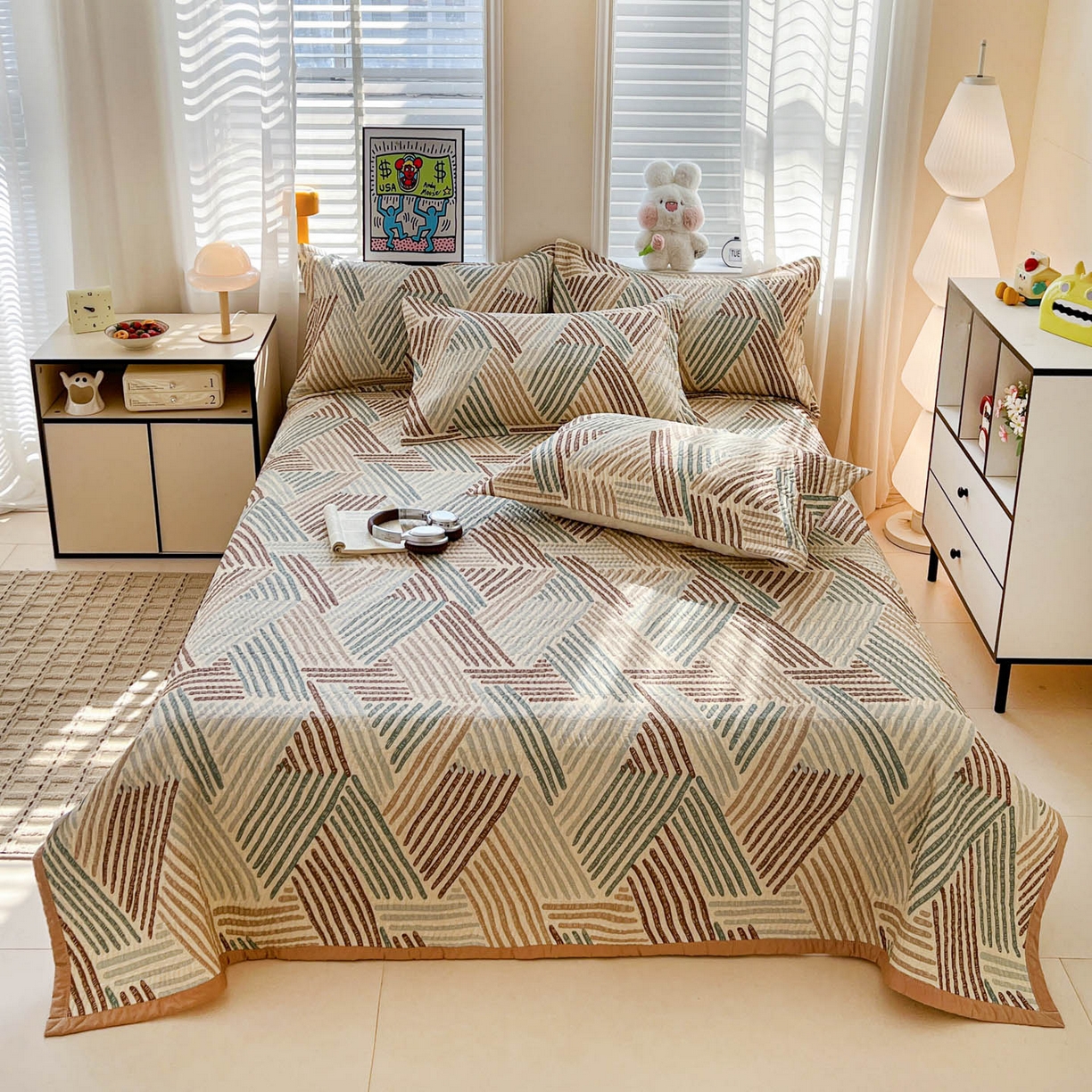 91家纺网 家纺一手货源 找家纺 梦精灵家纺 2026新款纯棉床盖单件全棉绗缝夹棉床单 四季通用榻榻米防滑学生宿舍单人被套枕套 时空旅人