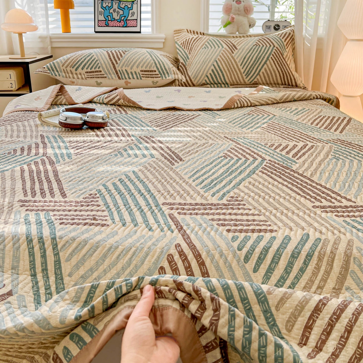 91家纺网 家纺一手货源 找家纺 梦精灵家纺 2026新款纯棉床盖单件全棉绗缝夹棉床单 四季通用榻榻米防滑学生宿舍单人被套枕套 时空旅人