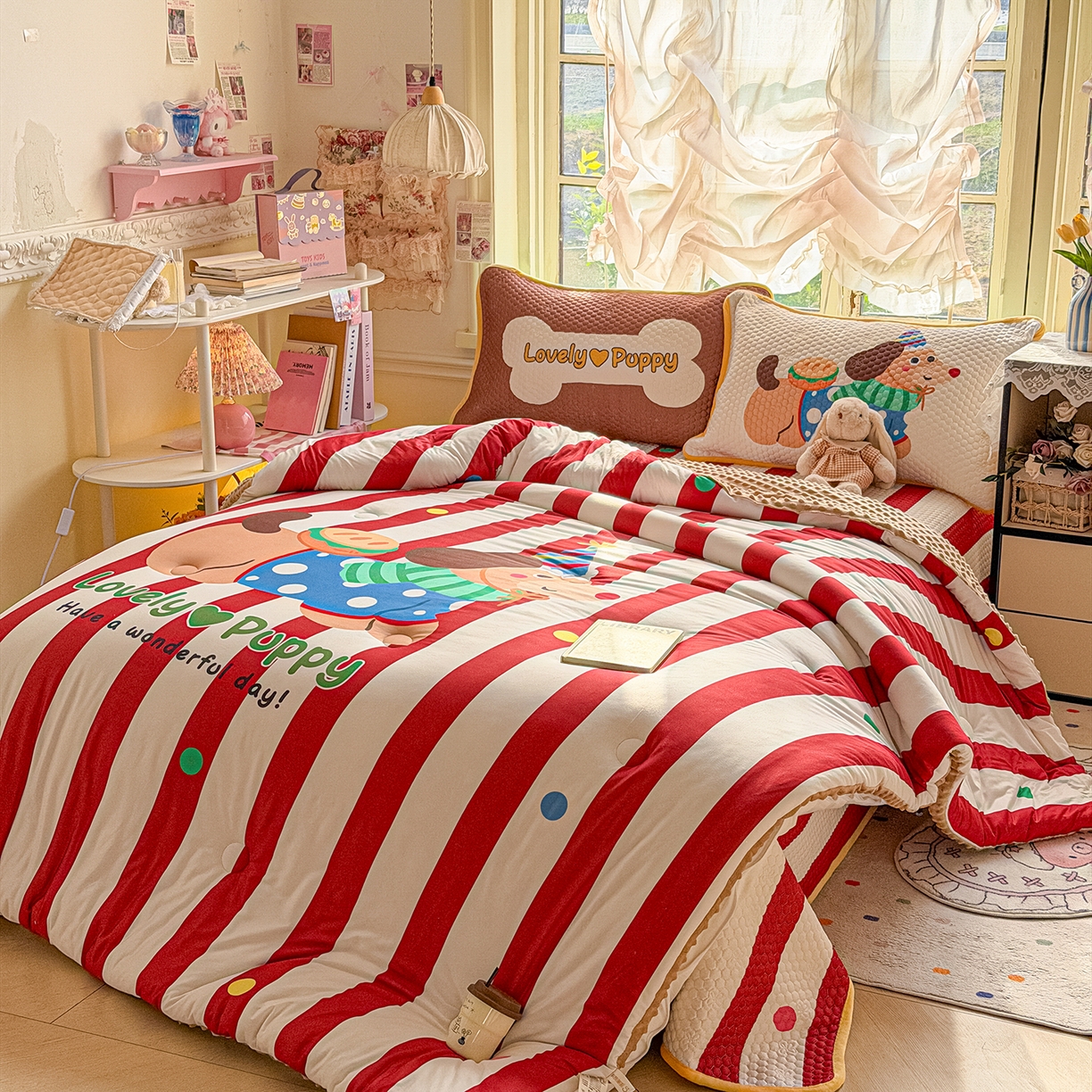 91家纺网 家纺一手货源 找家纺 丫丫家纺 2026直播热款A类针织棉豆豆被夏被春秋被空调被儿童学生大版卡通被子被芯 鸿运当头