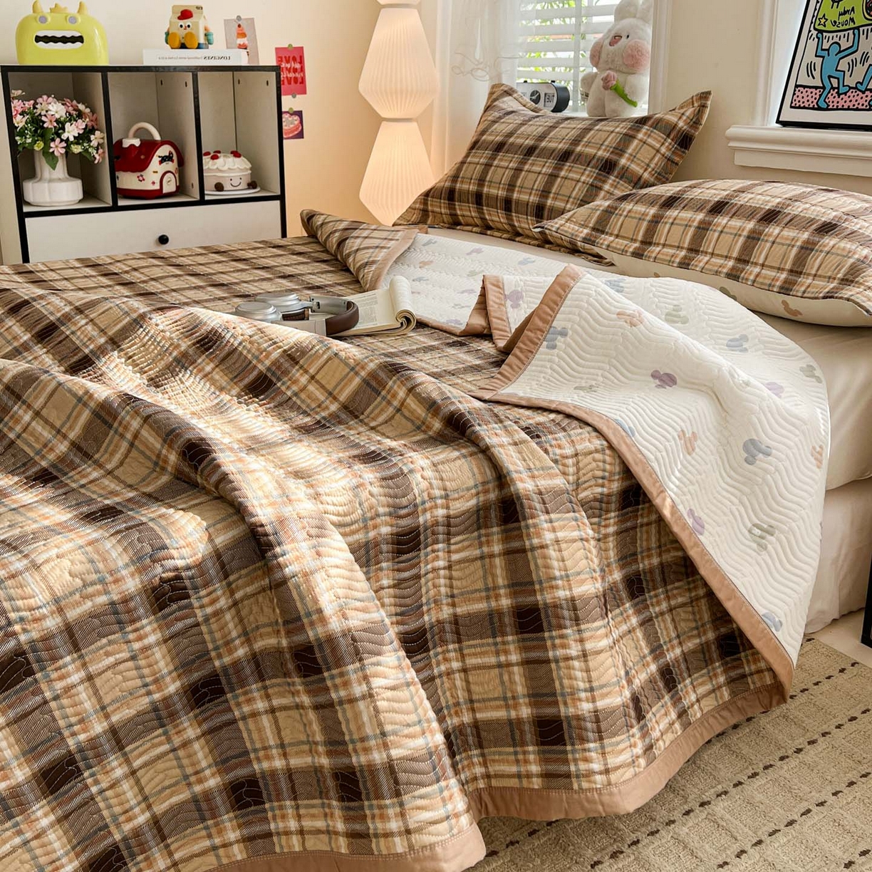 梦精灵家纺 2026新款纯棉床盖单件全棉绗缝夹棉床单 四季通用榻榻米防滑学生宿舍单人被套枕套 托马