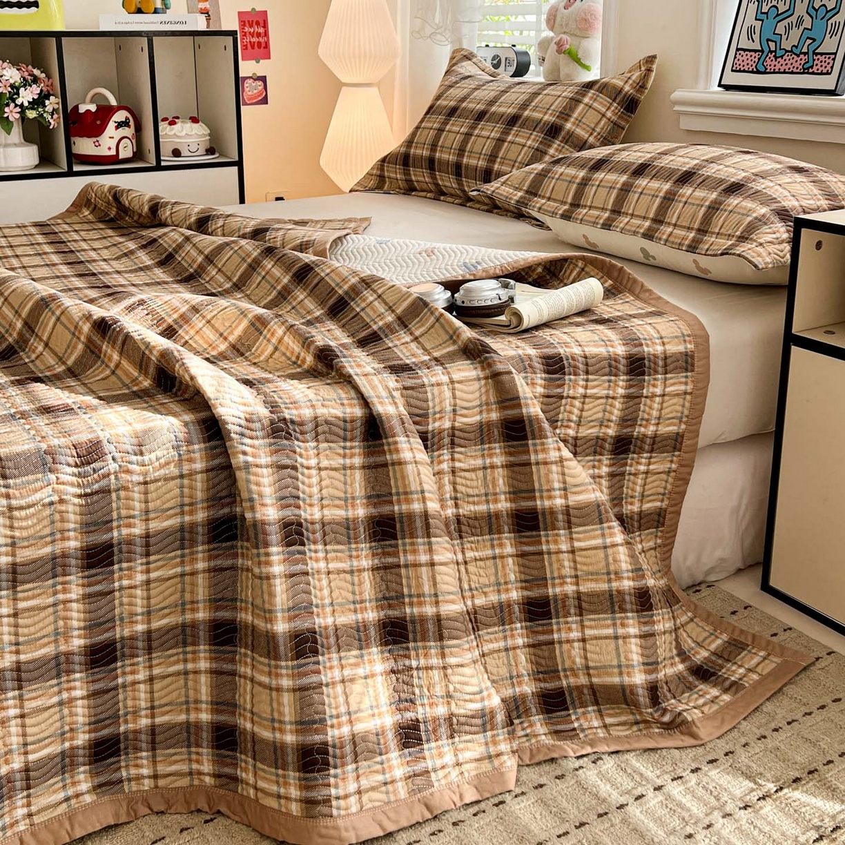 91家纺网 家纺一手货源 找家纺 梦精灵家纺 2026新款纯棉床盖单件全棉绗缝夹棉床单 四季通用榻榻米防滑学生宿舍单人被套枕套 托马