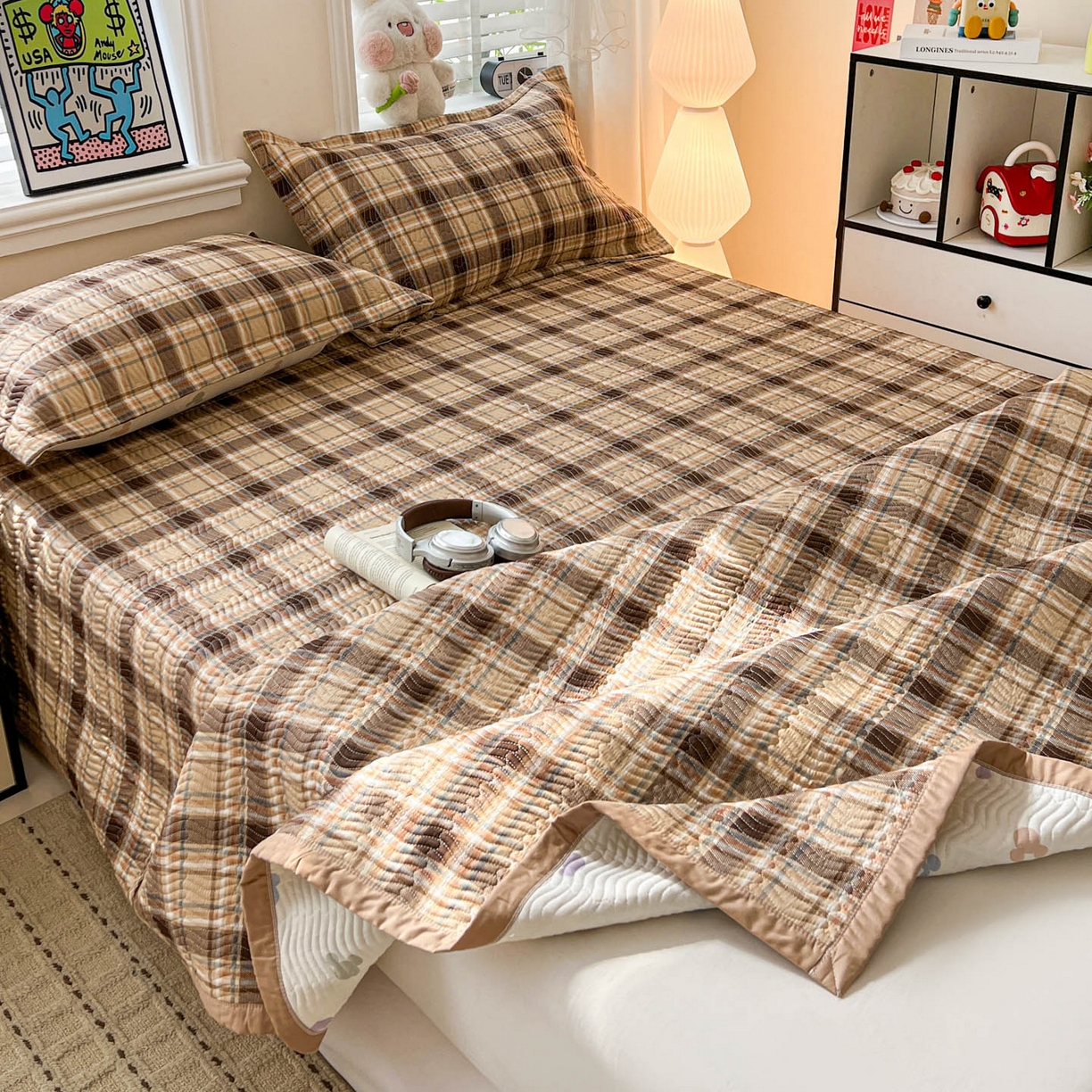 91家纺网 家纺一手货源 找家纺 梦精灵家纺 2026新款纯棉床盖单件全棉绗缝夹棉床单 四季通用榻榻米防滑学生宿舍单人被套枕套 托马