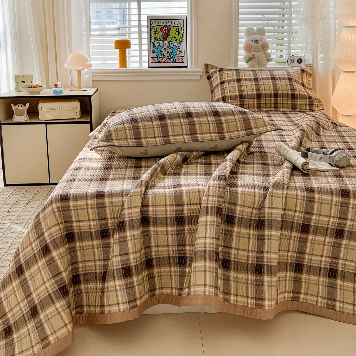 91家纺网 家纺一手货源 找家纺 梦精灵家纺 2026新款纯棉床盖单件全棉绗缝夹棉床单 四季通用榻榻米防滑学生宿舍单人被套枕套 托马