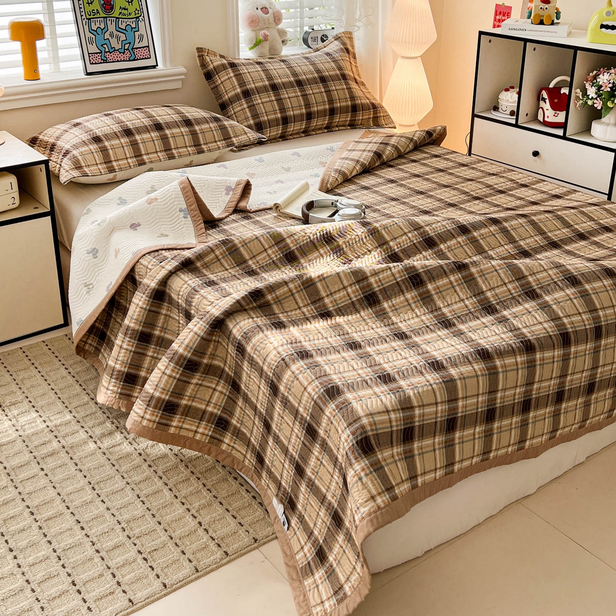 91家纺网 家纺一手货源 找家纺 梦精灵家纺 2026新款纯棉床盖单件全棉绗缝夹棉床单 四季通用榻榻米防滑学生宿舍单人被套枕套 托马