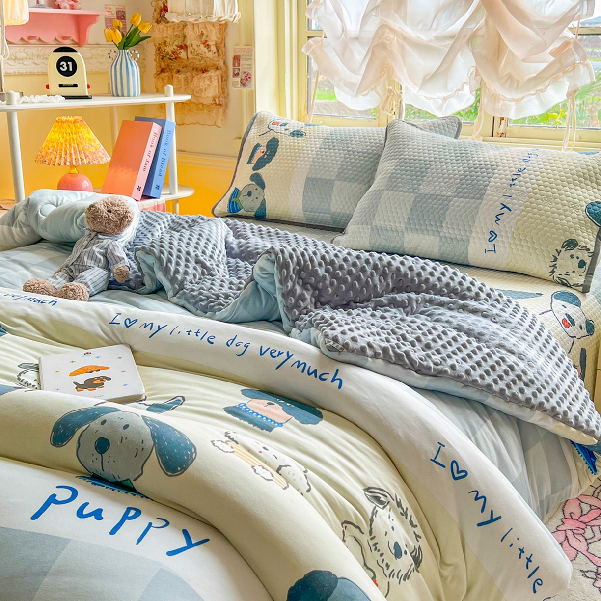 91家纺网 家纺一手货源 找家纺 丫丫家纺 2026直播热款A类针织棉豆豆被夏被春秋被空调被儿童学生大版卡通被子被芯 旺旺人生