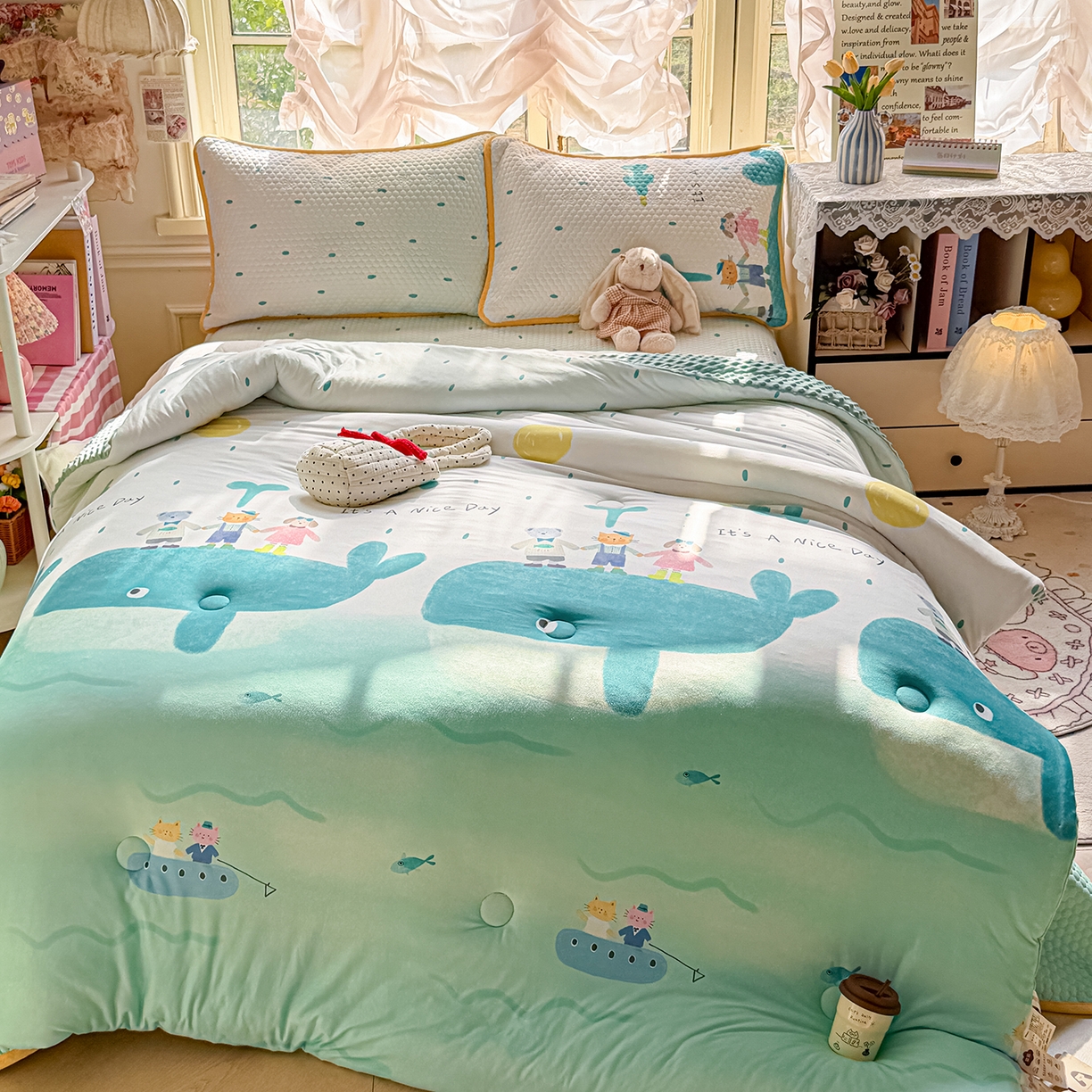 91家纺网 家纺一手货源 找家纺 丫丫家纺 2026直播热款A类针织棉豆豆被夏被春秋被空调被儿童学生大版卡通被子被芯 小虎鲸