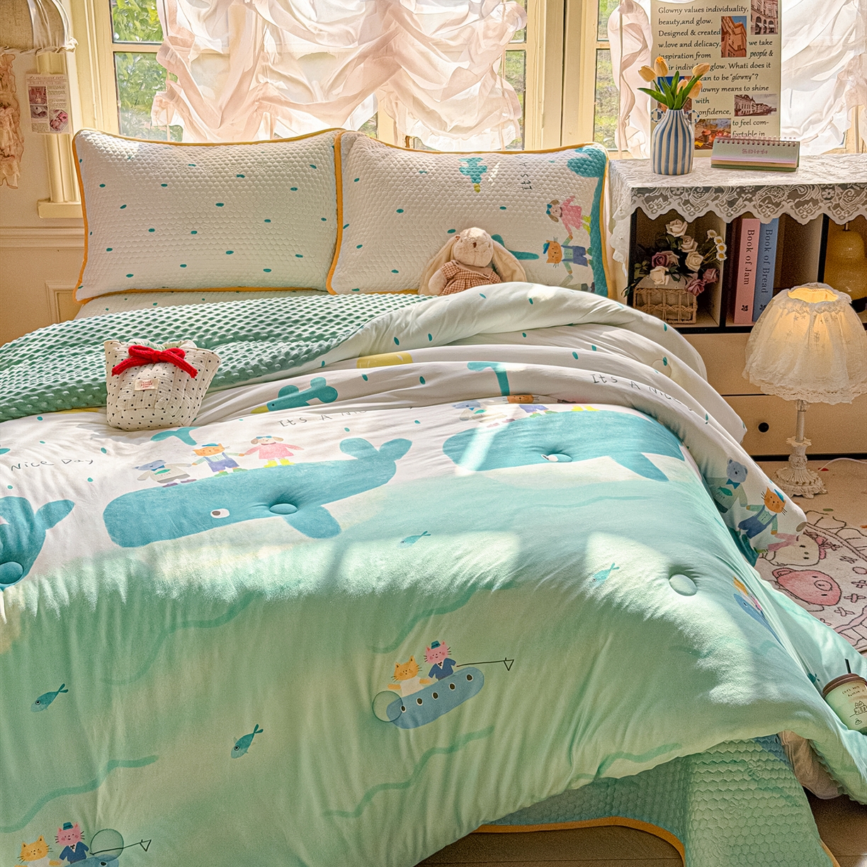 91家纺网 家纺一手货源 找家纺 丫丫家纺 2026直播热款A类针织棉豆豆被夏被春秋被空调被儿童学生大版卡通被子被芯 小虎鲸