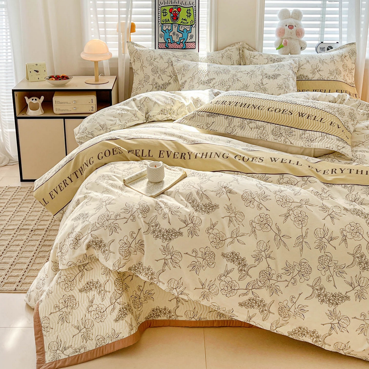 91家纺网 家纺一手货源 找家纺 梦精灵家纺 2026新款纯棉床盖单件全棉绗缝夹棉床单 四季通用榻榻米防滑学生宿舍单人被套枕套 午后茶花