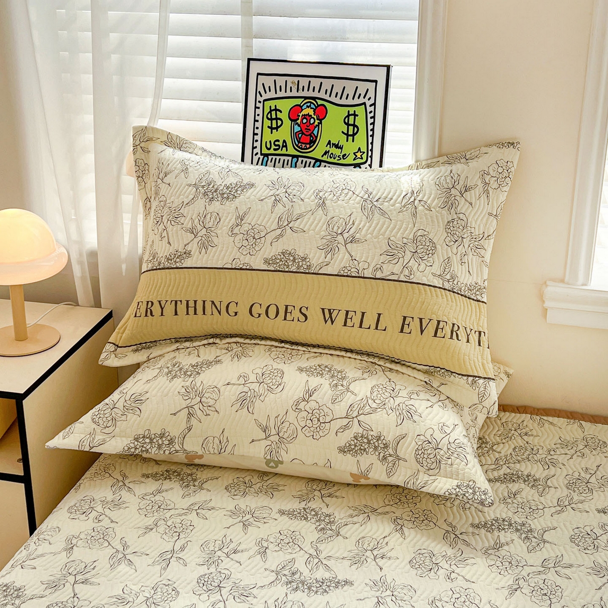 91家纺网 家纺一手货源 找家纺 梦精灵家纺 2026新款纯棉床盖单件全棉绗缝夹棉床单 四季通用榻榻米防滑学生宿舍单人被套枕套 午后茶花