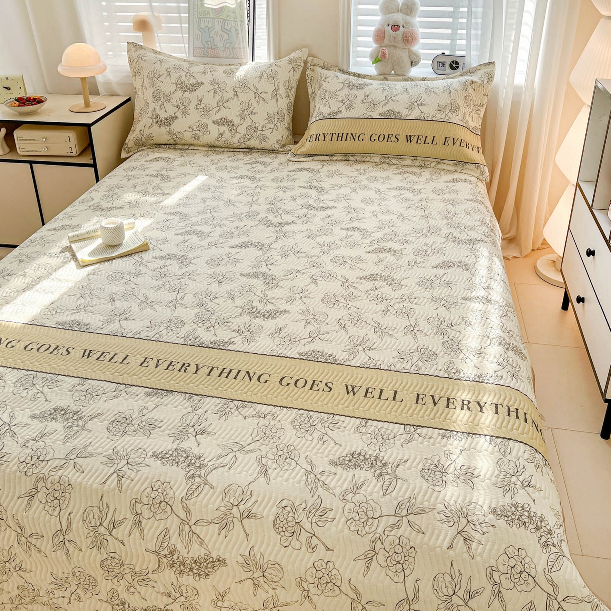 91家纺网 家纺一手货源 找家纺 梦精灵家纺 2026新款纯棉床盖单件全棉绗缝夹棉床单 四季通用榻榻米防滑学生宿舍单人被套枕套 午后茶花