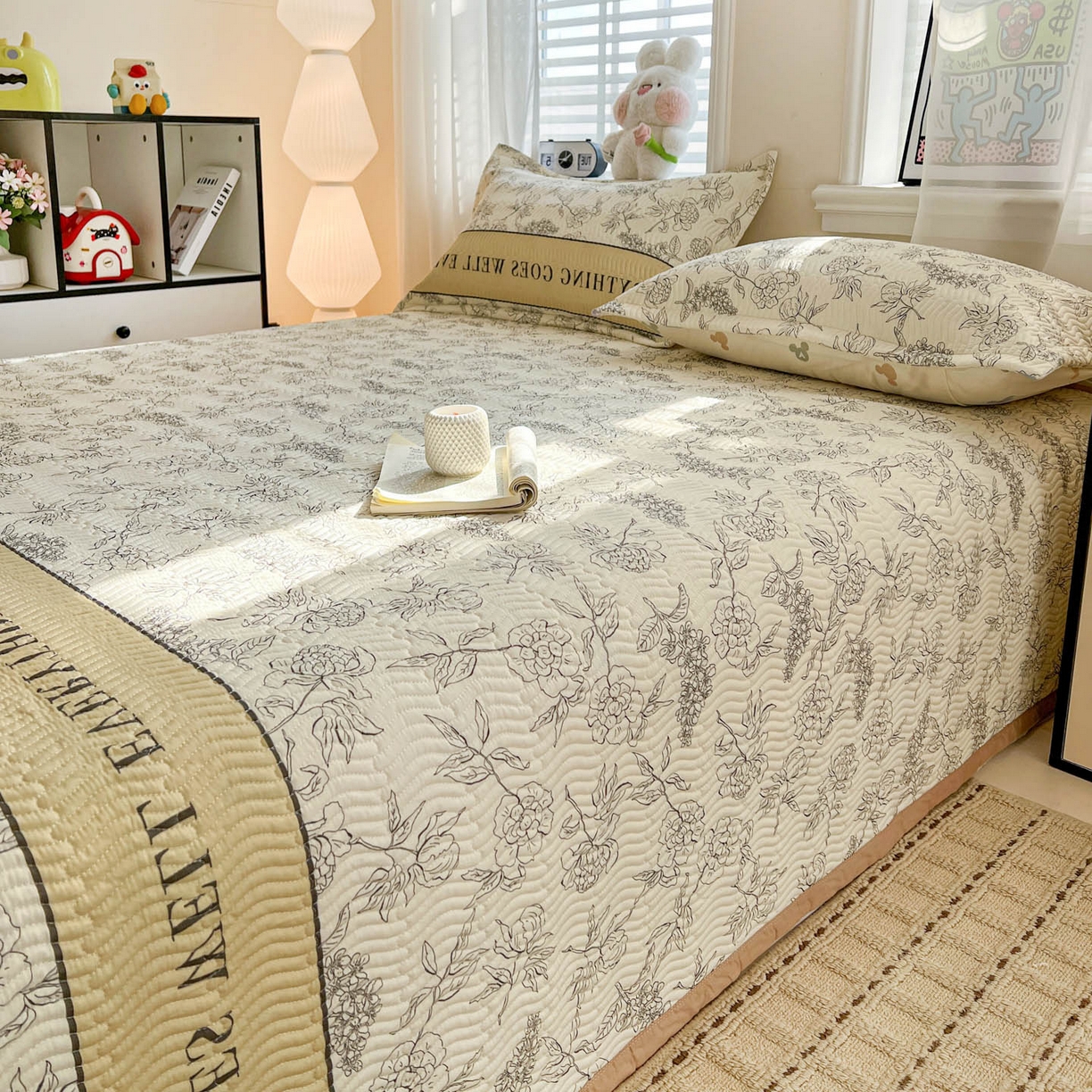 91家纺网 家纺一手货源 找家纺 梦精灵家纺 2026新款纯棉床盖单件全棉绗缝夹棉床单 四季通用榻榻米防滑学生宿舍单人被套枕套 午后茶花