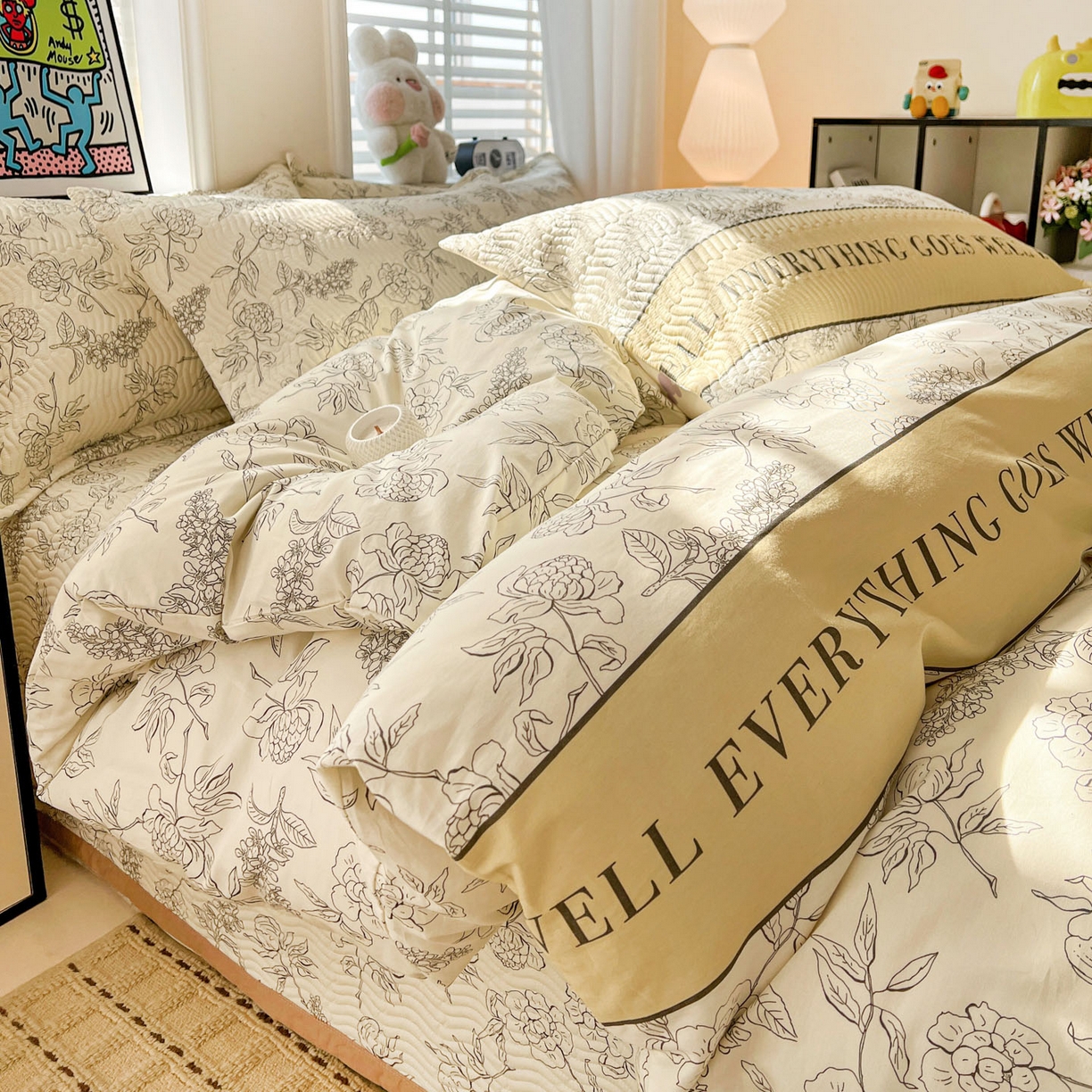 91家纺网 家纺一手货源 找家纺 梦精灵家纺 2026新款纯棉床盖单件全棉绗缝夹棉床单 四季通用榻榻米防滑学生宿舍单人被套枕套 午后茶花