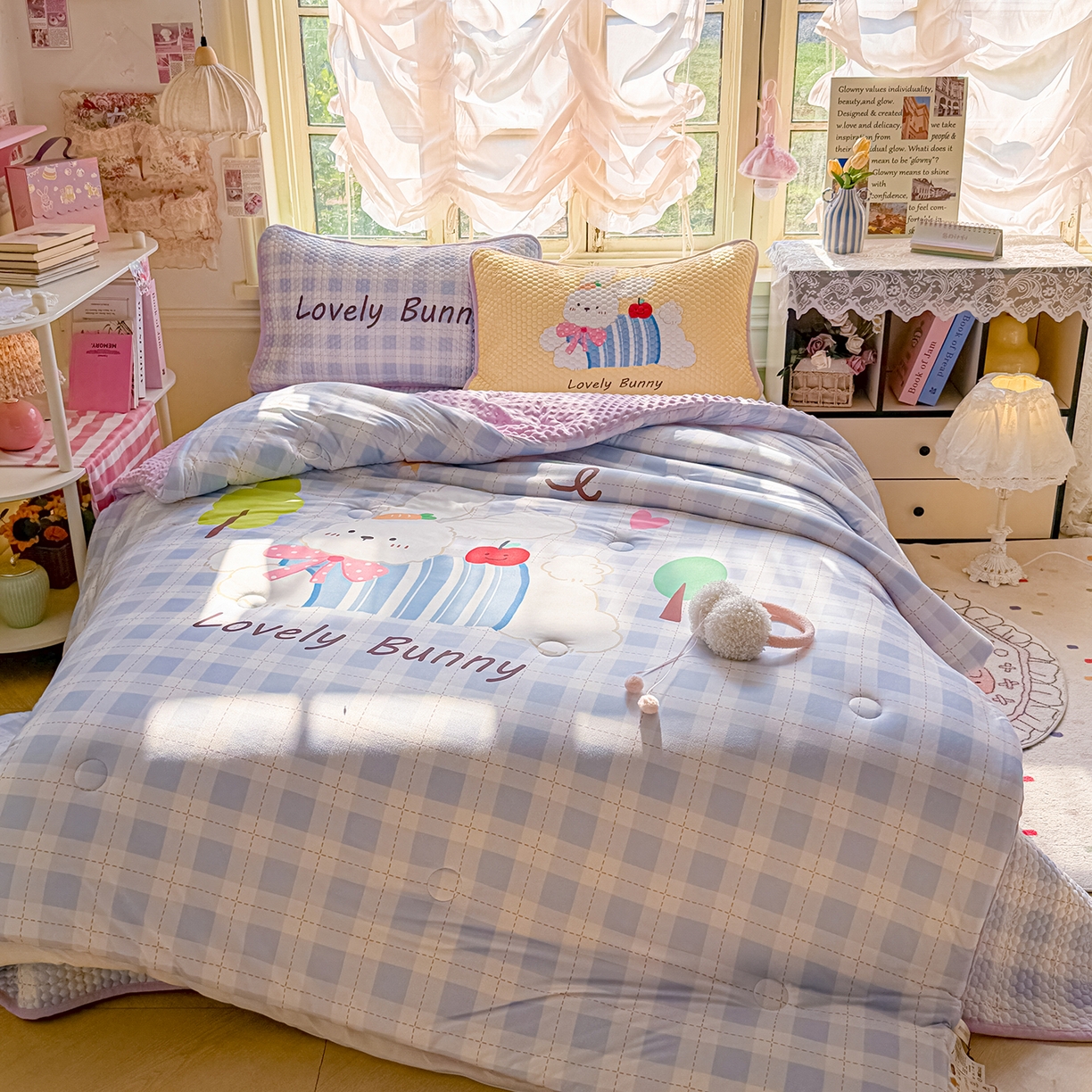 91家纺网 家纺一手货源 找家纺 丫丫家纺 2026直播热款A类针织棉豆豆被夏被春秋被空调被儿童学生大版卡通被子被芯 小兔乖乖