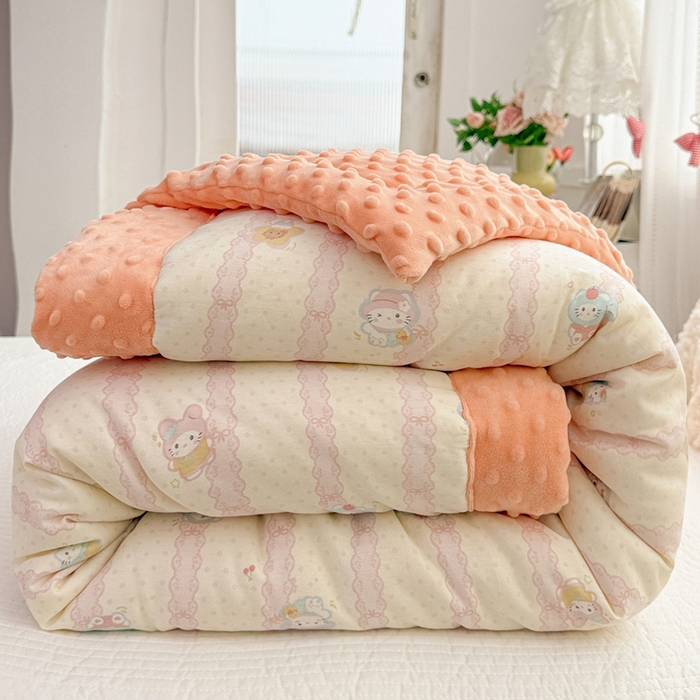小桃姐家纺 2025新款全棉豆豆绒儿童被 被子被芯 蛋糕小猫
