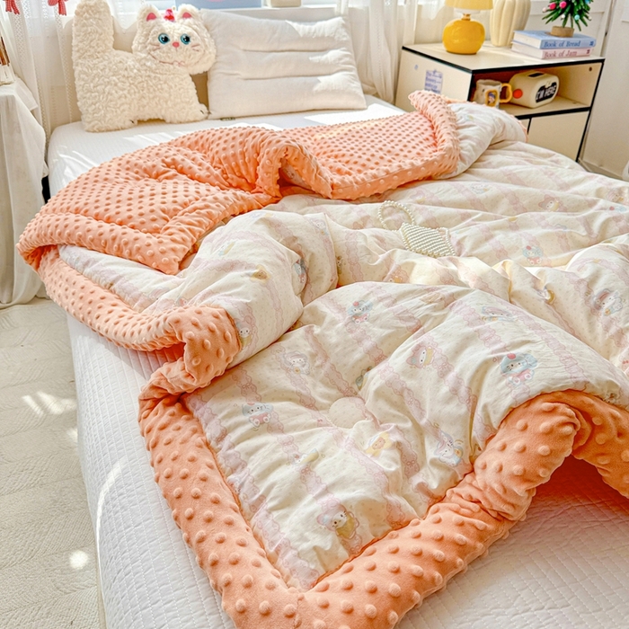 91家纺网 家纺一手货源 找家纺 小桃姐家纺 2025新款全棉豆豆绒儿童被 被子被芯 蛋糕小猫
