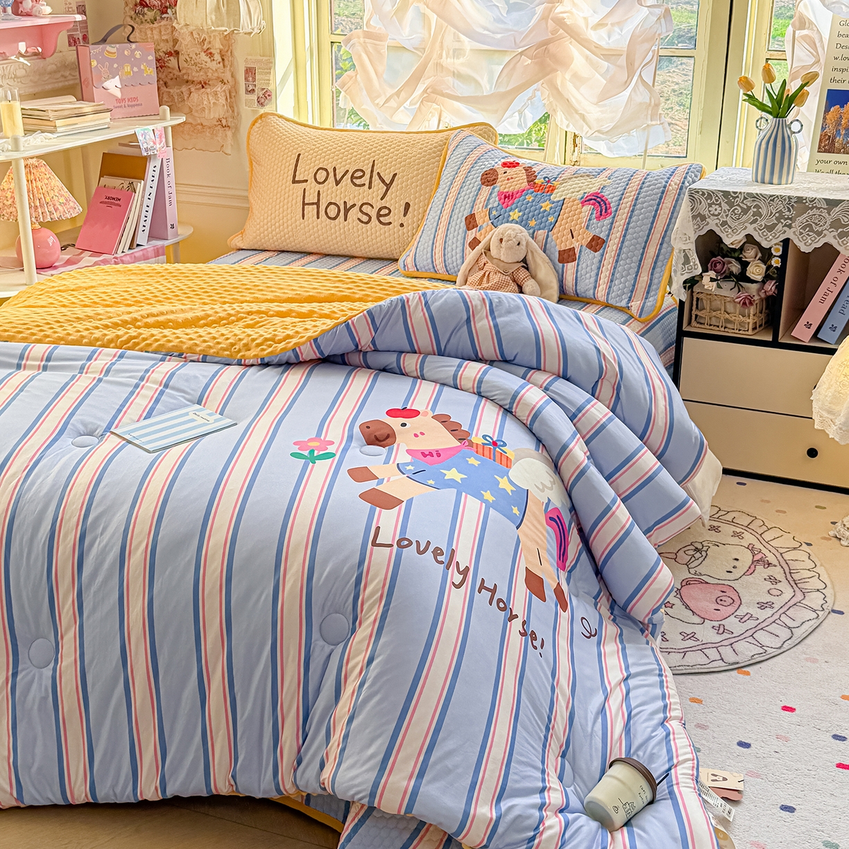 91家纺网 家纺一手货源 找家纺 丫丫家纺 2026直播热款A类针织棉豆豆被夏被春秋被空调被儿童学生大版卡通被子被芯 要嘛有马