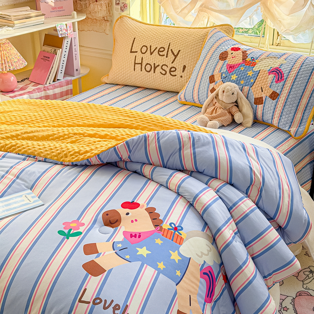 91家纺网 家纺一手货源 找家纺 丫丫家纺 2026直播热款A类针织棉豆豆被夏被春秋被空调被儿童学生大版卡通被子被芯 要嘛有马