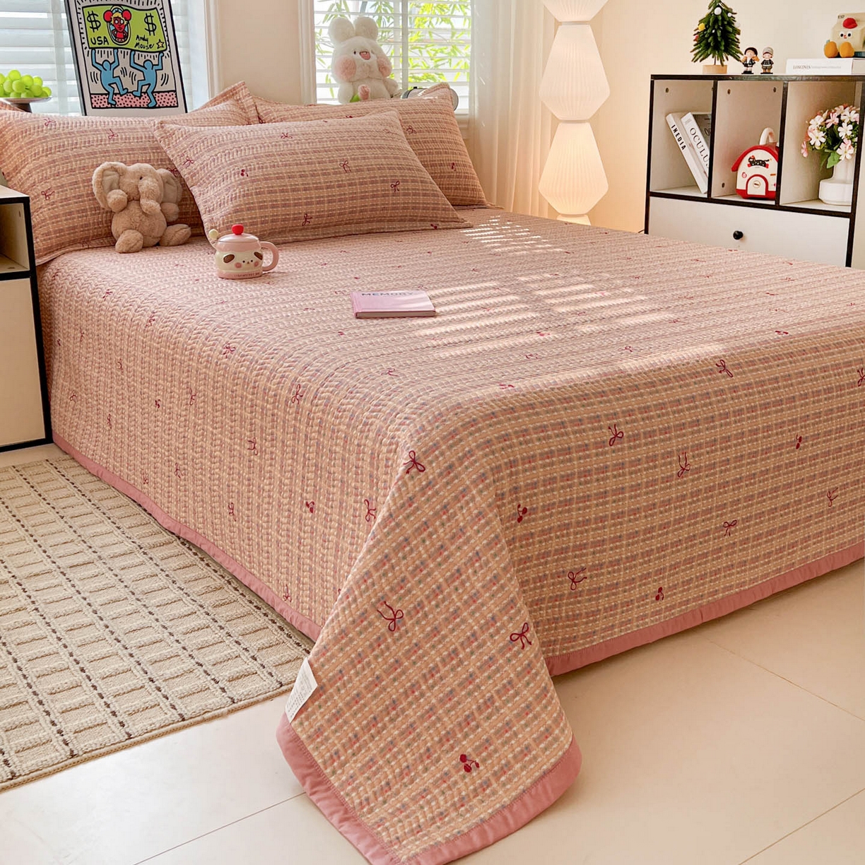 91家纺网 家纺一手货源 找家纺 梦精灵家纺 2026新款纯棉床盖单件全棉绗缝夹棉床单 四季通用榻榻米防滑学生宿舍单人被套枕套 香风樱蝶