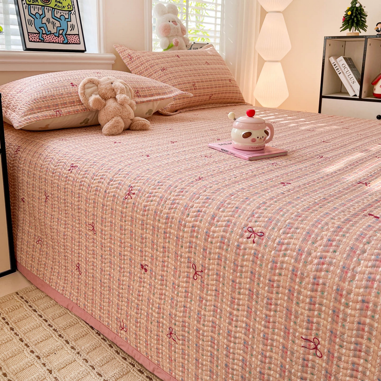 91家纺网 家纺一手货源 找家纺 梦精灵家纺 2026新款纯棉床盖单件全棉绗缝夹棉床单 四季通用榻榻米防滑学生宿舍单人被套枕套 香风樱蝶