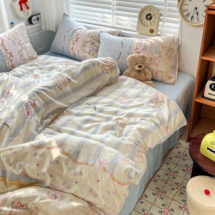 91家纺网 家纺一手货源 找家纺 朵朵家纺 2026新款水洗印花床单床笠款三四件套学生三四件套 艾米莉