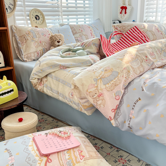 91家纺网 家纺一手货源 找家纺 朵朵家纺 2026新款水洗印花床单床笠款三四件套学生三四件套 艾米莉