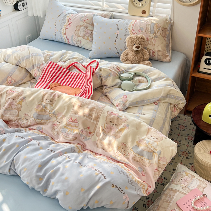 91家纺网 家纺一手货源 找家纺 朵朵家纺 2026新款水洗印花床单床笠款三四件套学生三四件套 艾米莉