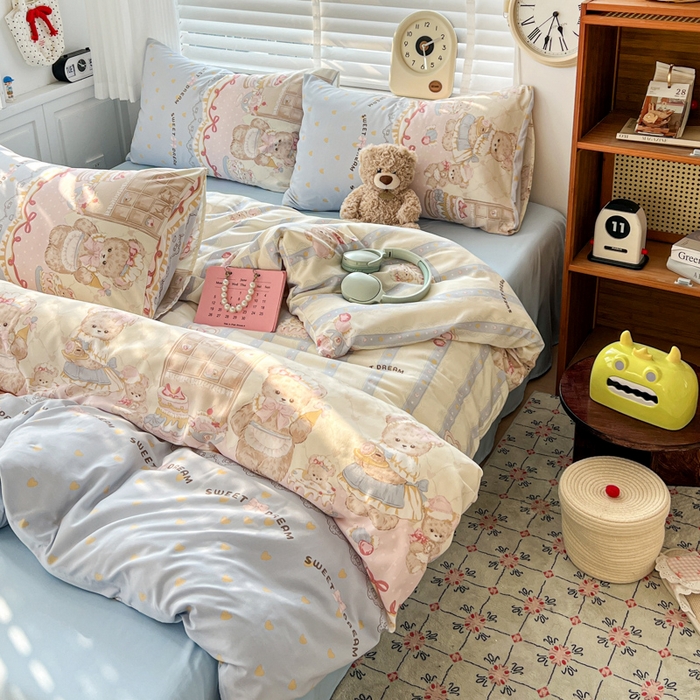 91家纺网 家纺一手货源 找家纺 朵朵家纺 2026新款水洗印花床单床笠款三四件套学生三四件套 艾米莉