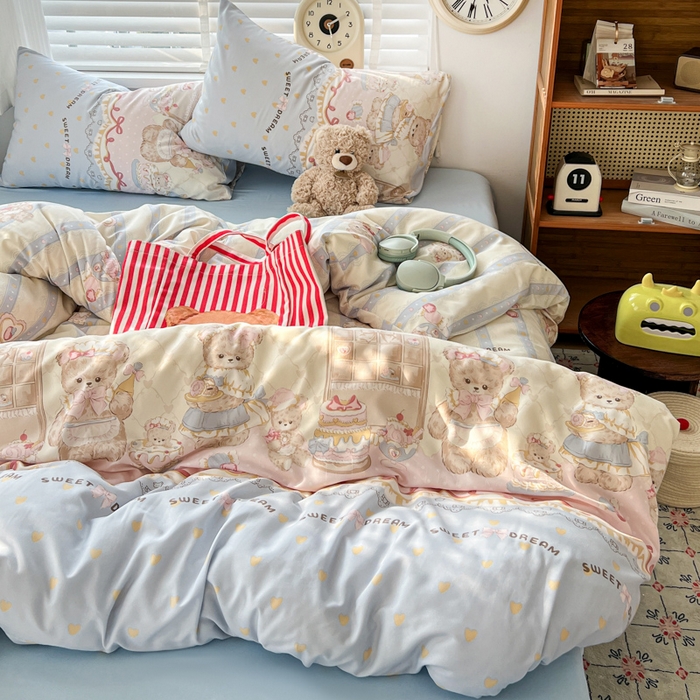 91家纺网 家纺一手货源 找家纺 朵朵家纺 2026新款水洗印花床单床笠款三四件套学生三四件套 艾米莉