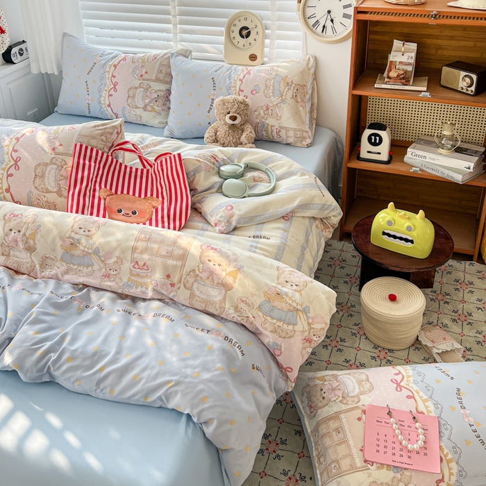 91家纺网 家纺一手货源 找家纺 朵朵家纺 2026新款水洗印花床单床笠款三四件套学生三四件套 艾米莉